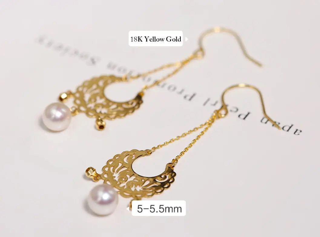 Oriental Design Akoya Pearl Earrings - 18K Yellow Gold Etsy