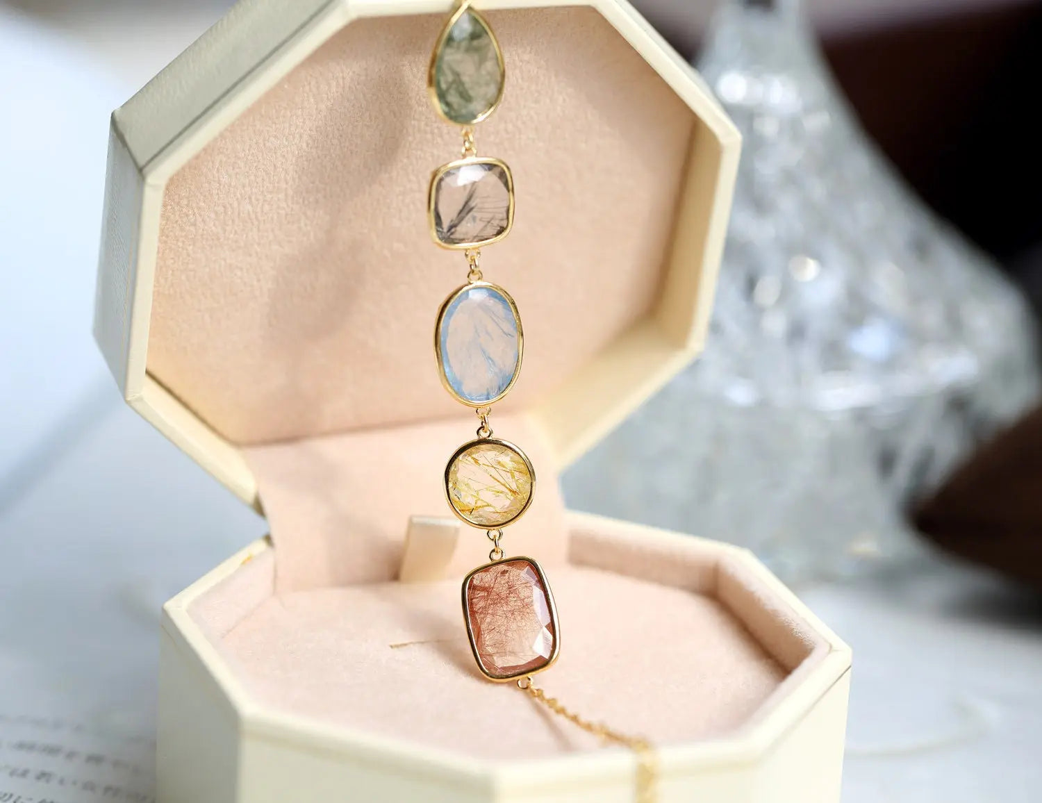 Natural Actinolite Tourmalinated Rutilated Quartz Bracelet, Handmade 18k Gold Vermail Bracelet, Anniversary Gift Idea Retro Jewelry - LaCorserArtJewelry