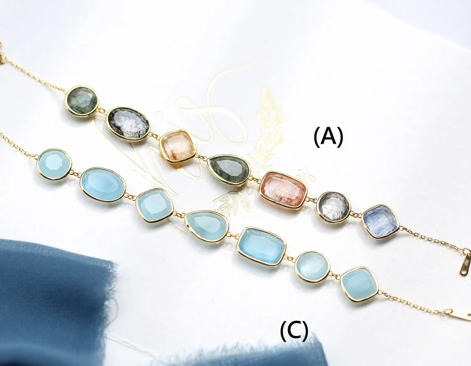 Natural Actinolite Tourmalinated Rutilated Quartz Bracelet, Handmade 18k Gold Vermail Bracelet, Anniversary Gift Idea Retro Jewelry - LaCorserArtJewelry