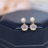 Sakura Pink Quartz & Pearl Earrings, Handmade 18K Solid Yellow Gold Open Earrings, Anniversary Gift Idea, Jewelry Set, Retro Fine Jewelry - LaCorserArtJewelry