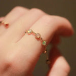 Natural Opal & Garnet Chain Ring, Handmade 18K Solid Yellow Gold Ring, October Birthstone, Gift for Her, Anniversary Gift Idea, Fine Jewelry Etsy