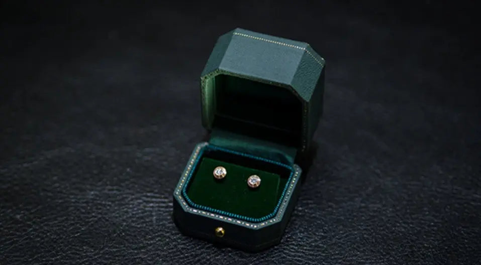 Viridian Velvet Leather Earrings Box, Hexagon Ring Box, Handmade from Japan, Engagement & Wedding Set Elegant Keepsake Box - LaCorserArtJewelry