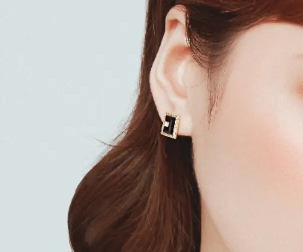 Natural Onyx & Moissanite Earrings, 18K Yellow Gold Plated Vermeil Earrings, Black Agate Earrings, Anniversary Gift Idea, Retro Jewelry Etsy