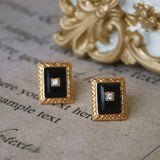 Natural Onyx & Moissanite Earrings, 18K Yellow Gold Plated Vermeil Earrings, Black Agate Earrings, Anniversary Gift Idea, Retro Jewelry Etsy