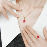 Natural Rubellite & White Diamond Necklace, Handmade 18K Solid Yellow Gold Necklace, Rubellite Ring Earrings, Anniversary Gift Idea - LaCorserArtJewelry