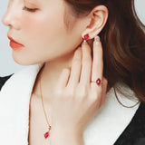 Natural Rubellite & White Diamond Earrings, Handmade 18K Solid Yellow Gold Earrings, Rubellite Ring Necklace, Anniversary Gift Idea - LaCorserArtJewelry
