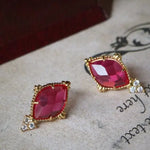 Natural Rubellite & White Diamond Necklace, Handmade 18K Solid Yellow Gold Necklace, Rubellite Ring Earrings, Anniversary Gift Idea - LaCorserArtJewelry