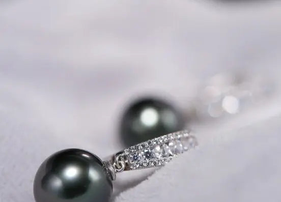 10-11mm Natural Tahitian Peacock Green Pearl Earrings, 18K White Gold Earrings, Black Pearl Earrings Etsy