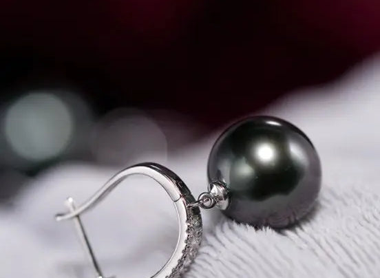 10-11mm Natural Tahitian Peacock Green Pearl Earrings, 18K White Gold Earrings, Black Pearl Earrings Etsy