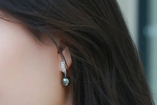 10-11mm Natural Tahitian Peacock Green Pearl Earrings, 18K White Gold Earrings, Black Pearl Earrings Etsy