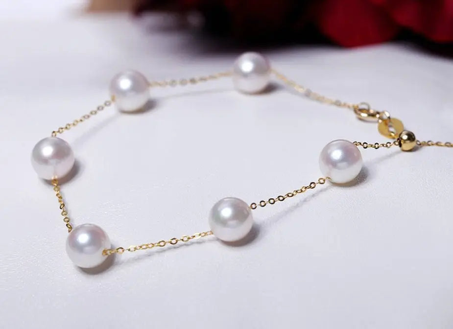 AAA+ Akoya Pearl Strand Bracelets - 18K Yellow Gold Etsy