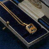 Swiss Blue Topaz Step Cut Necklace, Handmade 18K Solid Yellow Gold Necklace, Statue Necklace, Gift for Her, Anniversary Gift Idea Etsy