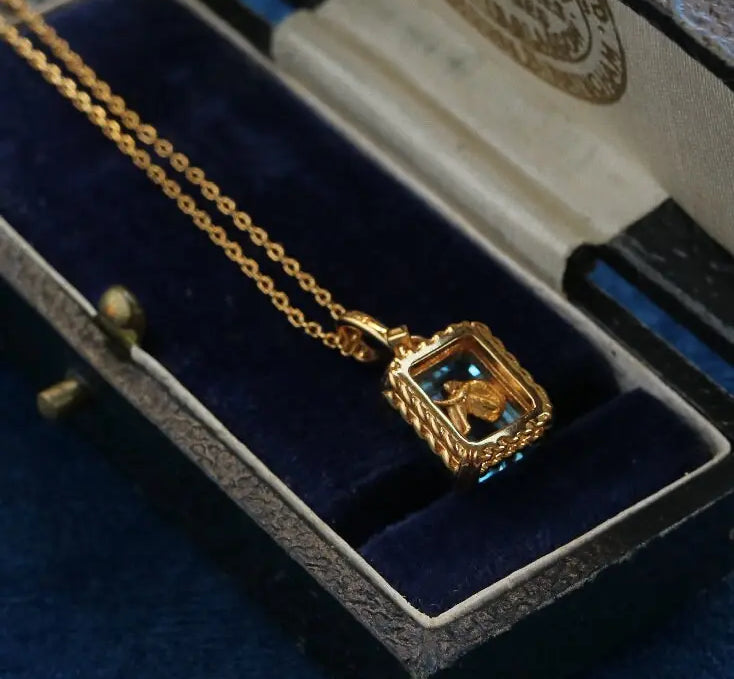 Swiss Blue Topaz Step Cut Necklace, Handmade 18K Solid Yellow Gold Necklace, Statue Necklace, Gift for Her, Anniversary Gift Idea Etsy
