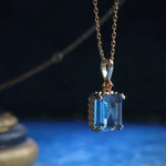 Swiss Blue Topaz Step Cut Necklace, Handmade 18K Solid Yellow Gold Necklace, Statue Necklace, Gift for Her, Anniversary Gift Idea Etsy
