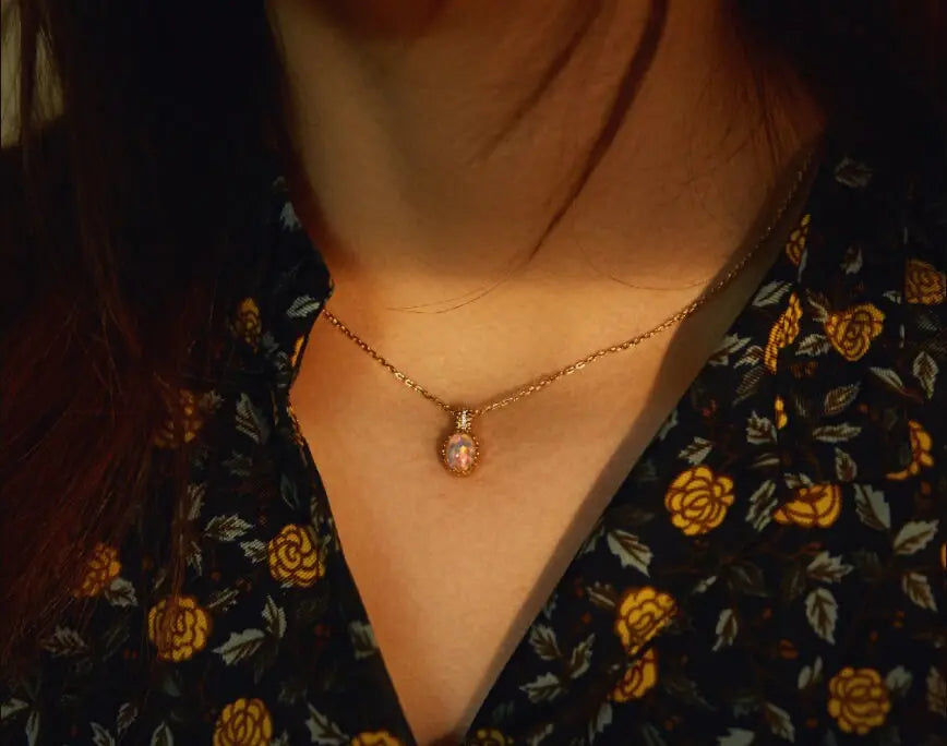 Opal  Diamond Necklace - 18K Yellow Gold October Birthstone Etsy
