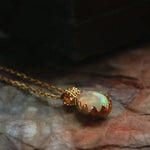 Opal  Diamond Necklace - 18K Yellow Gold October Birthstone Etsy