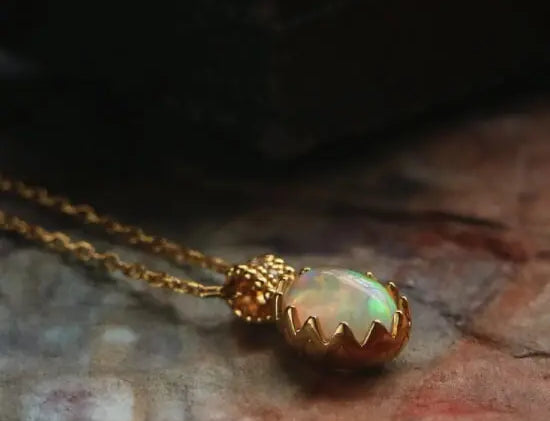 Opal  Diamond Necklace - 18K Yellow Gold October Birthstone Etsy