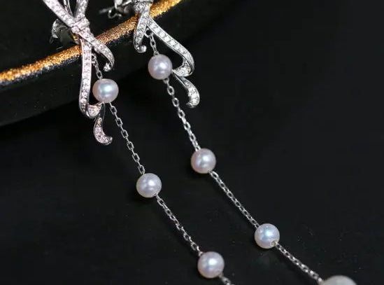 4-8mm Natural High Luster White Pearl Earrings, Handmade S925 Drop Earrings, Tassel Earrings, Gift for Mom, Gift for Her, Anniversary Idea - LaCorserArtJewelry