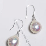 4A+ Natural High Luster Baroque Pearl Earrings, Handmade Silver 925 White Pearl Earrings, Freshwater Pearl Disc Earrings Gift for Her - LaCorserArtJewelry