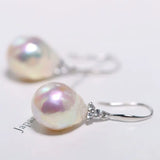 4A+ Natural High Luster Baroque Pearl Earrings, Handmade Silver 925 White Pearl Earrings, Freshwater Pearl Disc Earrings Gift for Her - LaCorserArtJewelry