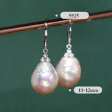4A+ Natural High Luster Baroque Pearl Earrings, Handmade Silver 925 White Pearl Earrings, Freshwater Pearl Disc Earrings Gift for Her - LaCorserArtJewelry