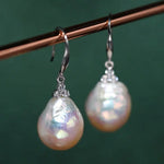 4A+ Natural High Luster Baroque Pearl Earrings, Handmade Silver 925 White Pearl Earrings, Freshwater Pearl Disc Earrings Gift for Her - LaCorserArtJewelry