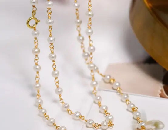 5mm Natural High Luster Pearls Necklace, 14K Gold Filled White Pearl Long Knitwear Necklace, Anniversary Gift Idea, Two Layer Necklace Etsy