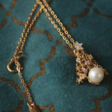 Christmas Tree Necklace, Freshwater White Pearl & White Diamond Necklace Handmade 18k Gold Plated Vermeil Necklace, Anniversary Gift Idea - LaCorserArtJewelry