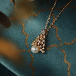 Christmas Tree Necklace, Freshwater White Pearl & White Diamond Necklace Handmade 18k Gold Plated Vermeil Necklace, Anniversary Gift Idea - LaCorserArtJewelry
