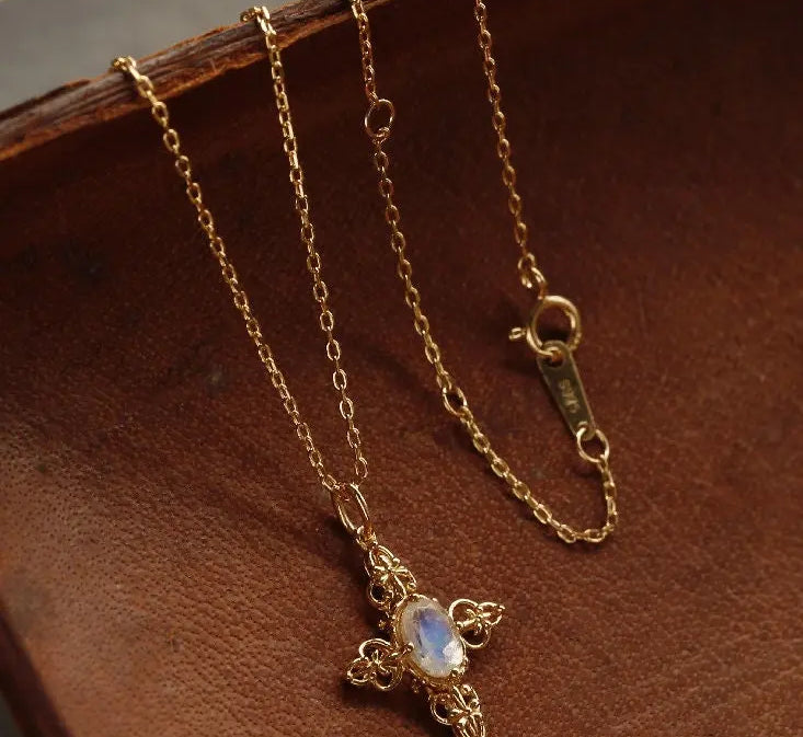 Natural Moonstone Carved Necklace, 18k Solid Yellow Gold Handmade Necklace, Lace Necklace, Gift for Her, Anniversary Gift Idea Retro Jewelry Etsy