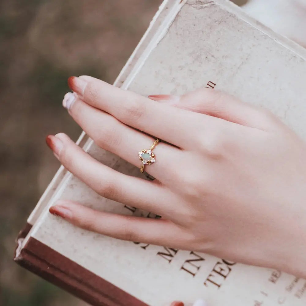 Cabochon Opal & White Diamonds Ring, 18K Solid Yellow Gold Handmade  Ring, October Birthstone, Gift for Her, Anniversary Gift, Fine Jewelry - LaCorserArtJewelry