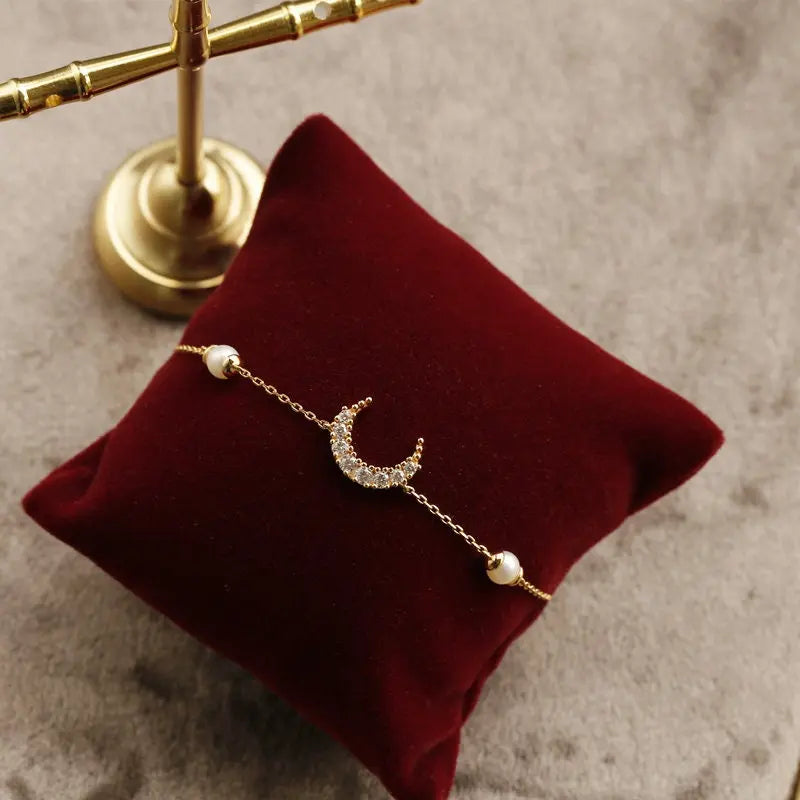 Moon White Diamond & Pearls Bracelets, 18k Solid Yellow Gold Handmade Bracelets, Freshwater Pearl, Anniversary Gift Idea, Gift for Her Etsy