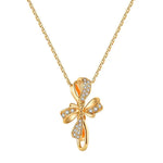 Bowknot White Diamonds Necklace, 18K Solid Yellow Gold Handmade Necklace Etsy