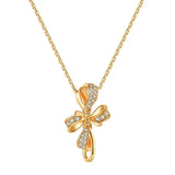 Bowknot White Diamonds Necklace, 18K Solid Yellow Gold Handmade Necklace Etsy