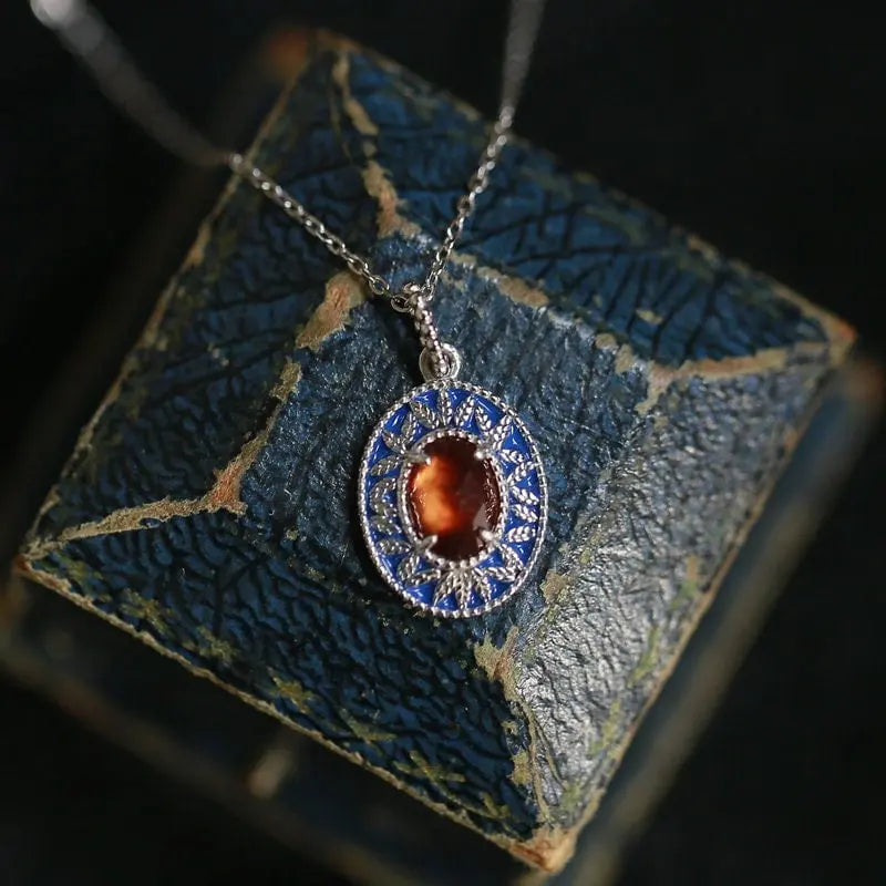 Natural Spessartite Carved Necklace, Silver 925 Handmade Necklace, Orange Garnet Necklace, Gift for Her, Anniversary Gift Fine Jewelry - LaCorserArtJewelry