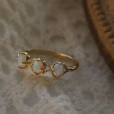 Three Opal Ring, 18K Solid Yellow Gold Handmade Ring, Horizontal Ring, October Birthstone, Gift for Her, Anniversary Gift, Fine Jewelry - LaCorserArtJewelry