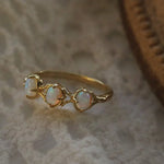 Three Opal Ring, 18K Solid Yellow Gold Handmade Ring, Horizontal Ring, October Birthstone, Gift for Her, Anniversary Gift, Fine Jewelry - LaCorserArtJewelry