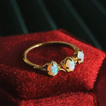 Three Opal Ring, 18K Solid Yellow Gold Handmade Ring, Horizontal Ring, October Birthstone, Gift for Her, Anniversary Gift, Fine Jewelry - LaCorserArtJewelry