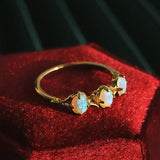Three Opal Ring, 18K Solid Yellow Gold Handmade Ring, Horizontal Ring, October Birthstone, Gift for Her, Anniversary Gift, Fine Jewelry - LaCorserArtJewelry