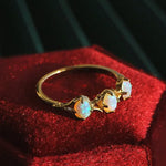 Three Opal Ring, 18K Solid Yellow Gold Handmade Ring, Horizontal Ring, October Birthstone, Gift for Her, Anniversary Gift, Fine Jewelry - LaCorserArtJewelry