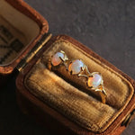 Three Opal Ring, 18K Solid Yellow Gold Handmade Ring, Horizontal Ring, October Birthstone, Gift for Her, Anniversary Gift, Fine Jewelry - LaCorserArtJewelry