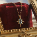 Natural Blue Topaz & White Diamond Necklace, Handmade 18K Solid Yellow Gold Necklace, Polaris Necklace, Gift for Her, Anniversary Gift Idea Etsy