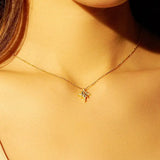Natural Blue Topaz & White Diamond Necklace, Handmade 18K Solid Yellow Gold Necklace, Polaris Necklace, Gift for Her, Anniversary Gift Idea Etsy
