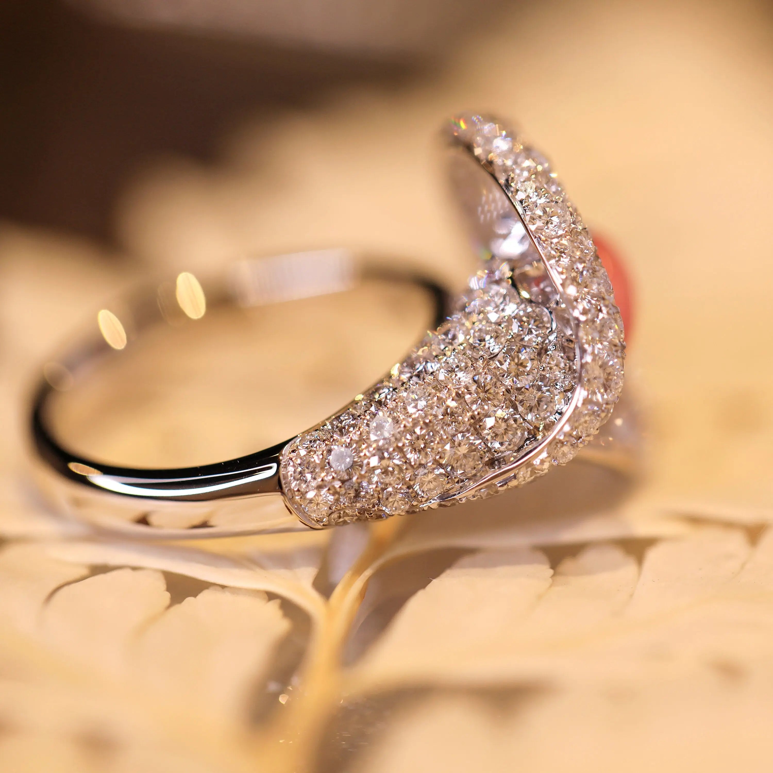 1.7Carat Queen Conch Pearl & Diamond 18k Solid White Gold Ring, Pearls Strombus Gigas, Natural Queen Conch Pearl, Engagement Ring Etsy