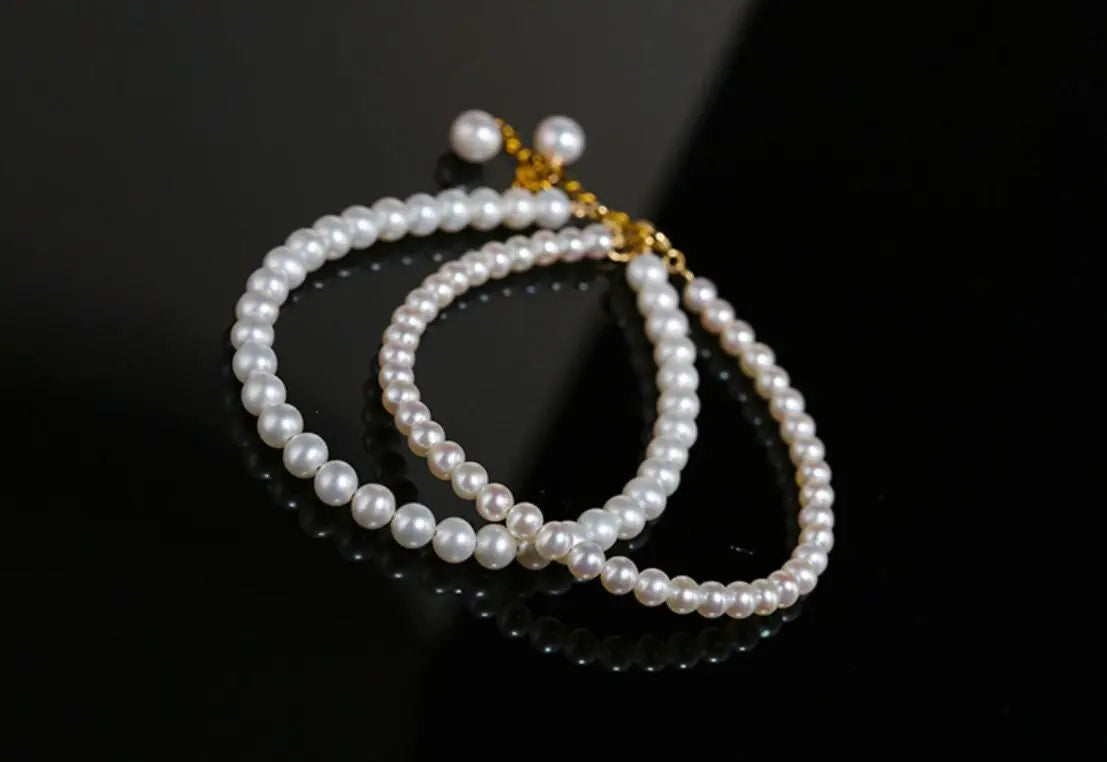 5A+ Natural Freshwater Baby Pearl Bracelets, Handmade 18k Solid Yellow Gold Bracelets, Stackable Bracelet, Anniversary Gift Idea Etsy
