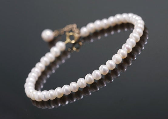Natural Freshwater Pearl Bracelet - 4mm Oval Beads in Yellow Gold Fill Etsy