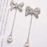 8mm Natural High Luster Pearl Earrings, Handmade Silver 925 Earrings, Freshwater White Pink Pearl Bowknot Earrings, Anniversary Gift Idea Etsy