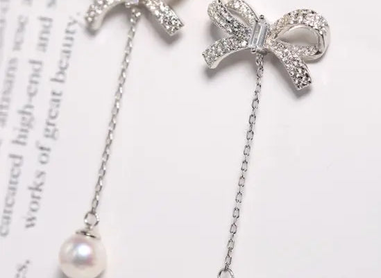 8mm Natural High Luster Pearl Earrings, Handmade Silver 925 Earrings, Freshwater White Pink Pearl Bowknot Earrings, Anniversary Gift Idea Etsy