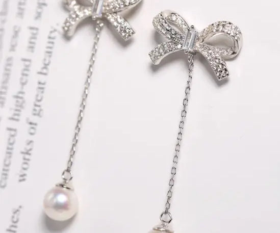 8mm Natural High Luster Pearl Earrings, Handmade Silver 925 Earrings, Freshwater White Pink Pearl Bowknot Earrings, Anniversary Gift Idea Etsy