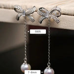 8mm Natural High Luster Pearl Earrings, Handmade Silver 925 Earrings, Freshwater White Pink Pearl Bowknot Earrings, Anniversary Gift Idea Etsy